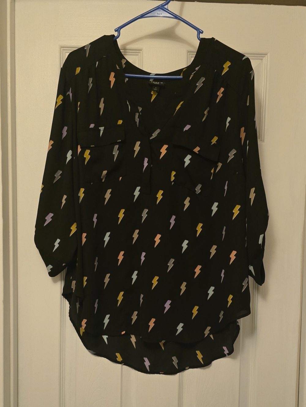 torrid Black Blouse with Pastel Lightning Bolt Print